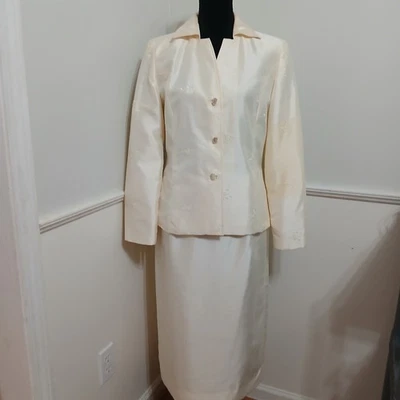 Костюм юбка вышитая слоновая кость мать невесты Larry Levine женский размер 8 - Изображение 1 из 4