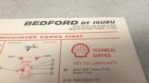 1972 - 1973 BEDFORD ISUZU ELF  Shell Australia  Lube Chart - Picture 1 of 2