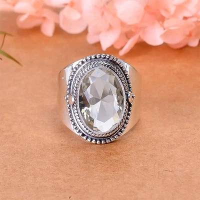 Anillo atractivo de plata de ley 925 maciza con piedras preciosas de cuarzo ahumado V2749 Foto 1 de 4