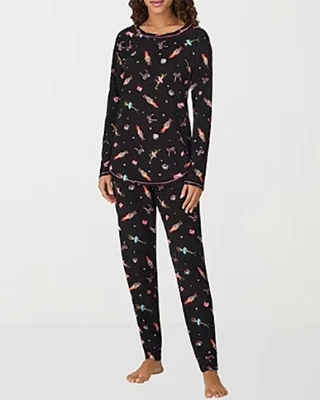 Conjunto de pijama de salón tejido acanalado estampado cascanueces negro XL Cuddl Duds para mujer nuevo con etiquetas Foto 1 de 4