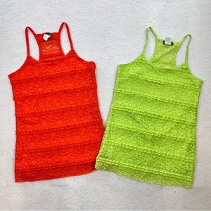 Y2K Wet Seal Neon Lace Cami Set of 2 Tops Size Large - Picture 1 of 6