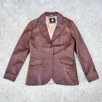 Abrigo chaqueta de cuero marrón vintage Golden Bear años 60 70 para mujer 19x26 Foto 1 de 4