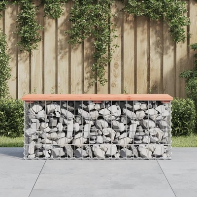 Natural Douglas Pine & Galvanised Steel Gabion Garden Outdoor Bench103x31.5x42cm - Image 1 of 4