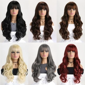 Women's Wig Long Wavy Curly Wig Ladies Hair Fluffy Wig Dark Brown Wig+Wig Cap - Picture 1 of 13