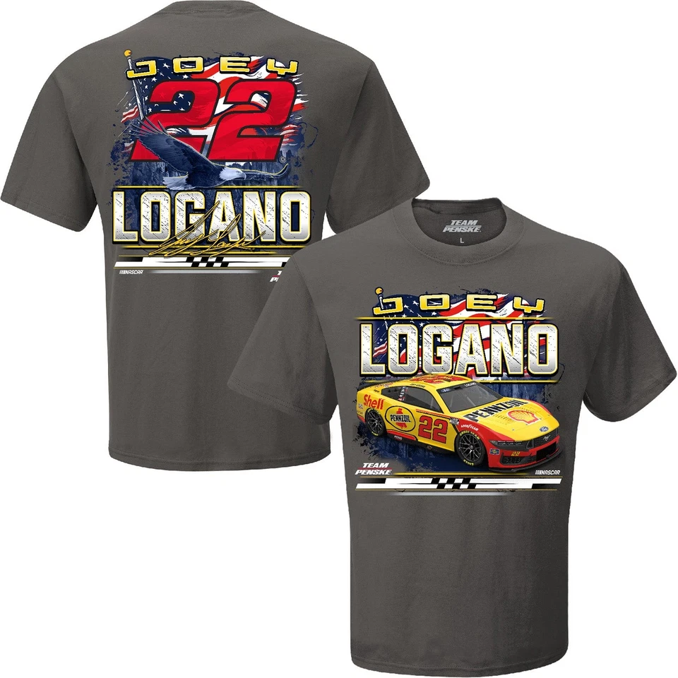 Camiseta gris de 2 puntos Joey Logano 2025 Shell-Pennzoil Patriotic Eagle - exclusiva Foto 1 de 3
