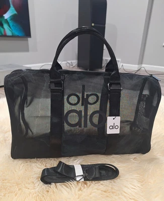 Alo Yoga Black Mesh Duffle Bag – Lightweight Sheer Crossbody Gym Travel Tote NWT - Image 1 of 4
