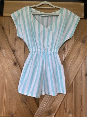 Mameluco Deportivo Vintage Chic a Rayas - Hecho en EE. UU. - Años 80/90 Aqua y Blanco Talla M Foto 1 de 4