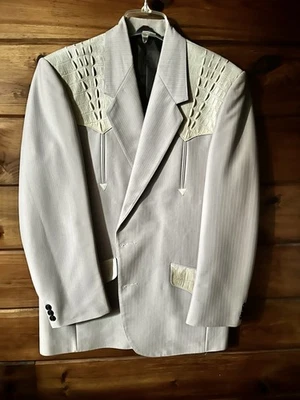 Винтажный блейзер из натуральной ковбойской крокодиловой кожи West бежевый 42 сделано в Мексике - Изображение 1 из 4