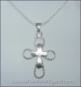 CIONDOLO ARGENTO 925 CROCE BRACCIA STONDATE TRECCINE CENTRO SATINATO UOMO DONNA - Foto 1 di 1