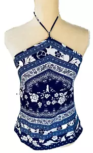 Top Ann Taylor Loft para mujer talla 2 pequeño halter floral cremallera lateral algodón suave - Imagen 1 de 9