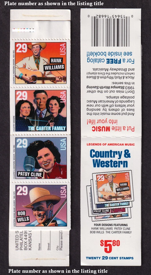 1993 Country Western booklet BK210 (5 panes Sc 2778a) plate number A333333 - Image 1 of 1