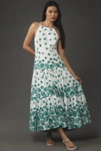 NEW Anthropologie Women size M P Maeve Halter Tiered Maxi Dress Sea Shell White - Picture 1 of 7