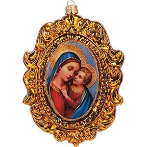 La Madonna con Gesù Bambino Ritratto Bocca Polacca Vetro Soffiato Ornamento Natale - Foto 1 di 2