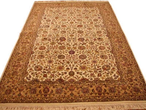 6x9' Silk & Wool Sino Tabreez Quality Handmade Rug Ivory Tan #PIX-13831 - Picture 1 of 7