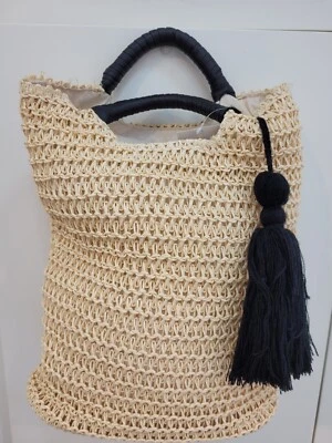 Borsa  In Paglia Con Manici Neri  - Immagine 1 di 3