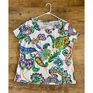 Talbots Floral Paisley Ruffle Neck Top Size X/14 Short Sleeved Resortwear - Picture 1 of 10