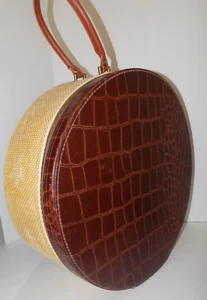 vintage TRIP MODE NY croc embossed Jute sisal Round Train Case Luggage bag Purse - Picture 1 of 19