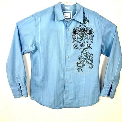 Camisa BKE Botón Delantero Para Hombre Grande Azul Manga Larga Diseño L Delantero y Trasero Foto 1 de 4