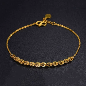 Pure 24K Yellow Gold Woman Bracelet Lucky Phoenix Feather O Chain Bracelet 6.7"L - Picture 1 of 5