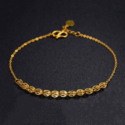 Pure 24K Yellow Gold Woman Bracelet Lucky Phoenix Feather O Chain Bracelet 6.7"L - Image 1 of 4