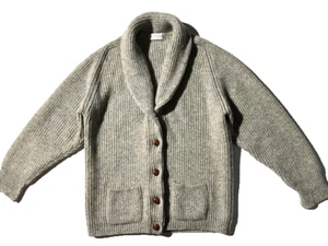 Vtg THE SCOTCH HOUSE Thick Chunky Grey Wool Shawl Cardigan Sweater Pub Jacket - Picture 1 of 12
