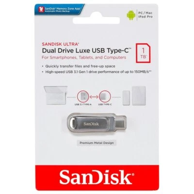 SanDisk Ultra Dual Drive Luxe Clé USB Type C 32GB 64GB 128GB 256GB 512GB 1TB - Photo 1/4