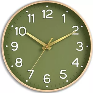 Wall Clock 12 Inch Silent Green Wall Clocks Battery Operated- Modern Non Tick... - Picture 1 of 9