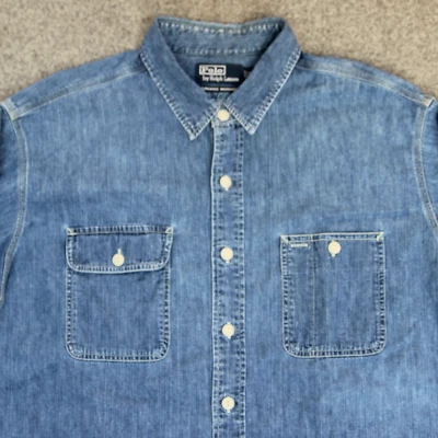 De Colección Polo Ralph Lauren peto camiseta de trabajo para hombre XL azul denim camisa de trabajo con botones Foto 1 de 4