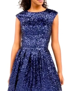 Size Small Blue Sequin Keyhole Back Prom Homecoming Formal Cocktail Dress NWT - Picture 1 of 3