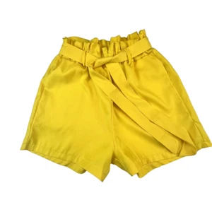 Boutique Shorts XL Vibrant Yellow Paper Bag Waist Tie Belt Chic Resort Wear - Picture 1 of 10