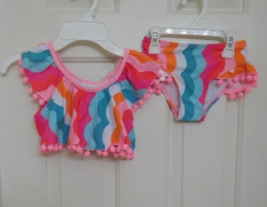 NWT 2pc Nicole Miller Pom Pom Trim Colorful Swimsuit sz 4 - Picture 1 of 1