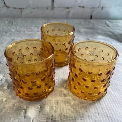 Juego de 3 luces de vidrio color ámbar votivas para té IKEA punto elevado Hobnail otoño Foto 1 de 4