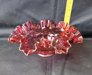 Vintage Fenton Art Glass Cranberry Ruffled Bowl Fish Scale Side Flawless Shape - Picture 1 of 3
