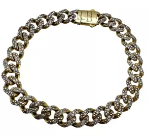 10K Yellow Gold 1/8 ctw Natural Diamond 9mm Curb Chain Bracelet 8 Inch - Picture 1 of 6