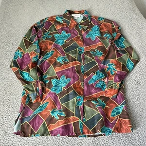 Vintage Casual Corner Shirt Womens Meidum Red 100% Silk Floral AOP Ladies - Picture 1 of 10