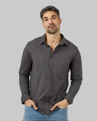 32 Degrees Mens Soft Knit 100% Cotton Button-Up Shirt Long Sleeve Stretch Gray L - Image 1 of 4