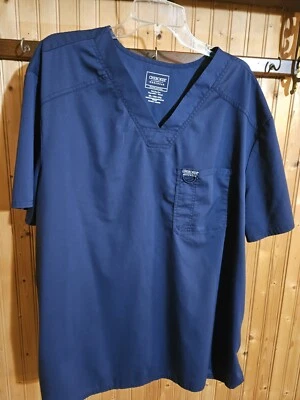Lot Of 2 Scrubs Top V Neck 2X Blue Cherokee Workwear Pocket Loop Poly EUC 6173A - Image 1 of 4