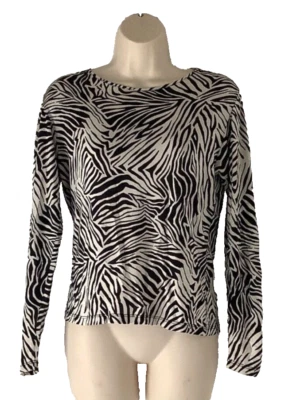 Camisa Pullover Lynn Ritchie Top Mujer Mediana Negra Blanca Seda L/S Usada en Excelente Condición Foto 1 de 2