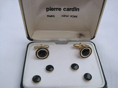 Запонки и запонки Pierre Cardin, круглые, золотистые с центрами из оникса, новые из старых запасов - Изображение 1 из 4