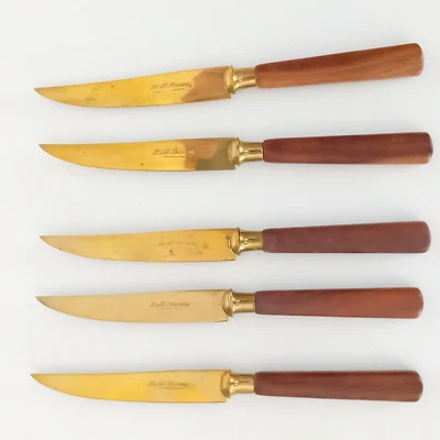 Obstmesser-Set aus Stahlbronze Antik - 5x hochwertiges Obstbesteck mit Holzgriff - Bild 1 von 4