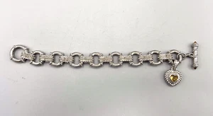 Judith Ripka .925 Sterling Silver Citrine heart Toggle Bracelet 7.5" *Pre-Owned* - Picture 1 of 7