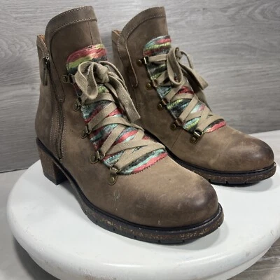 Botas de couro Aetrex femininas 8.5 Joleen marrom com zíper lateral salto bloco cobertor indiano - Imagem 1 de 4