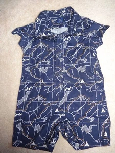 Baby Gap Boys 12-18 Months Outfit Romper Shirt Shorts Map Navy Blue Cotton Twins - Picture 1 of 9