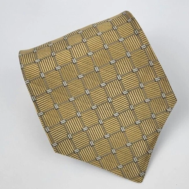 Corbata de seda Club Room gris dorado geométrica para hombre 57 x 3,75 Foto 1 de 4