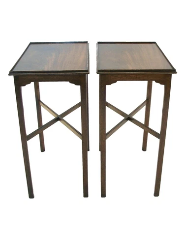 Fine Pair of Georgian Style Flamed Mahogany Side Tables - U.K. - Circa 1950's Cover