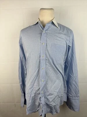 *Cuello blanco* Camisa de vestir Paul Fredrick de algodón a cuadros azul para hombre 16 35 $125 Foto 1 de 4