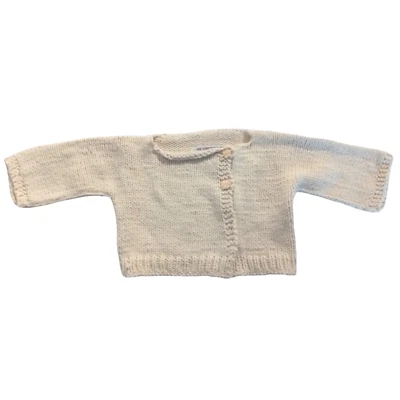 Cardigã suéter infantil vintage tricô à mão creme off white - Imagem 1 de 4