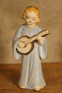 Occupied Japan Porcelain Figurine Girl Cherub Playing Guitar - Picture 1 of 6