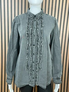 Camisa para mujer Anthropologie Pilcro abotonada con volantes delanteros cambray Denim M gris - Imagen 1 de 10