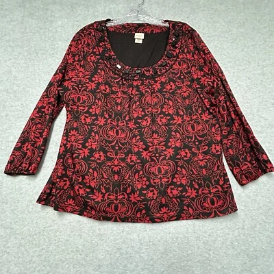 Blusa Top Covington Mujer Talla XL Roja Negra Manga 3/4 Escote Joyas Foto 1 de 4